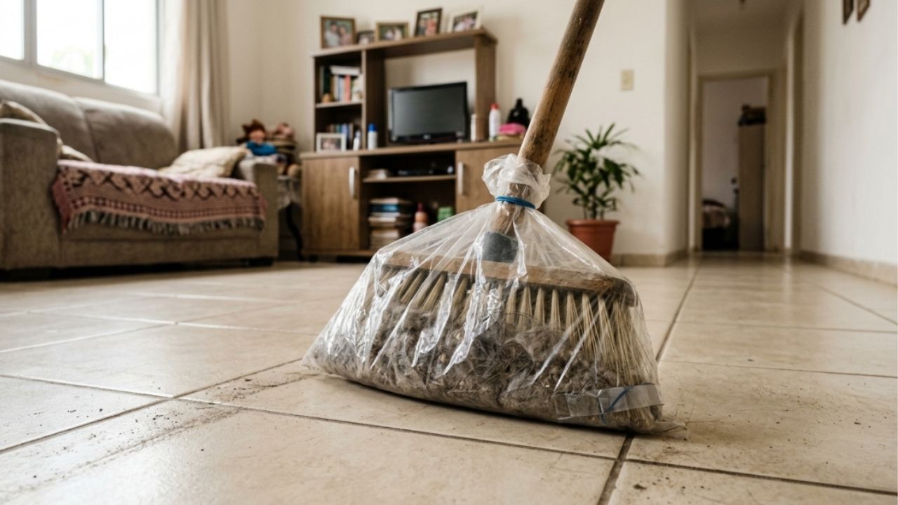 Coloque um saco plástico na vassoura antes de começar a varrer: por que fazer isso e para que serve