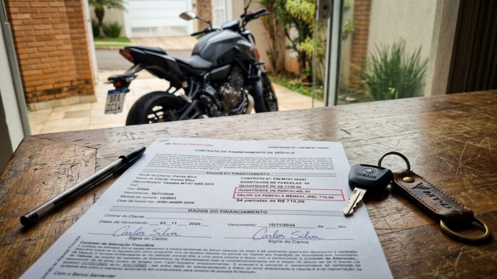 Motoboy compra moto usada por R$ 22 mil, financia em 54 vezes de R$ 710 e, no terceiro mês, o câmbio trava no farol durante uma entrega