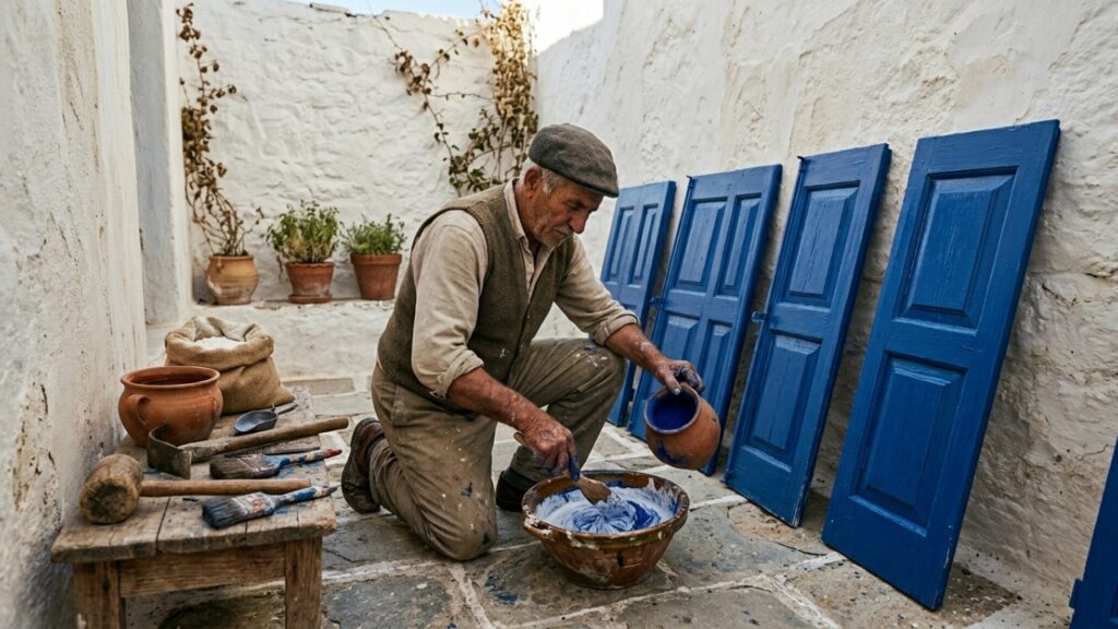 Por que os gregos pintam portas e janelas de azul? Não é apenas decoração, mas uma tradição com função mais importante do que parece