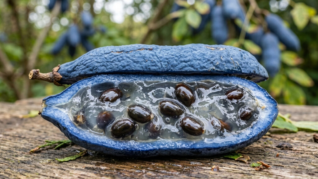 Os bizarros dedos de morto da natureza: a fruta asiática que tem formato de salsichas azuis neon e esconde um recheio de gelatina transparente
