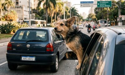 Tutor abre totalmente a janela para cachorro aproveitar o passeio, animal projeta patas para fora e situação muda de infração média para grave