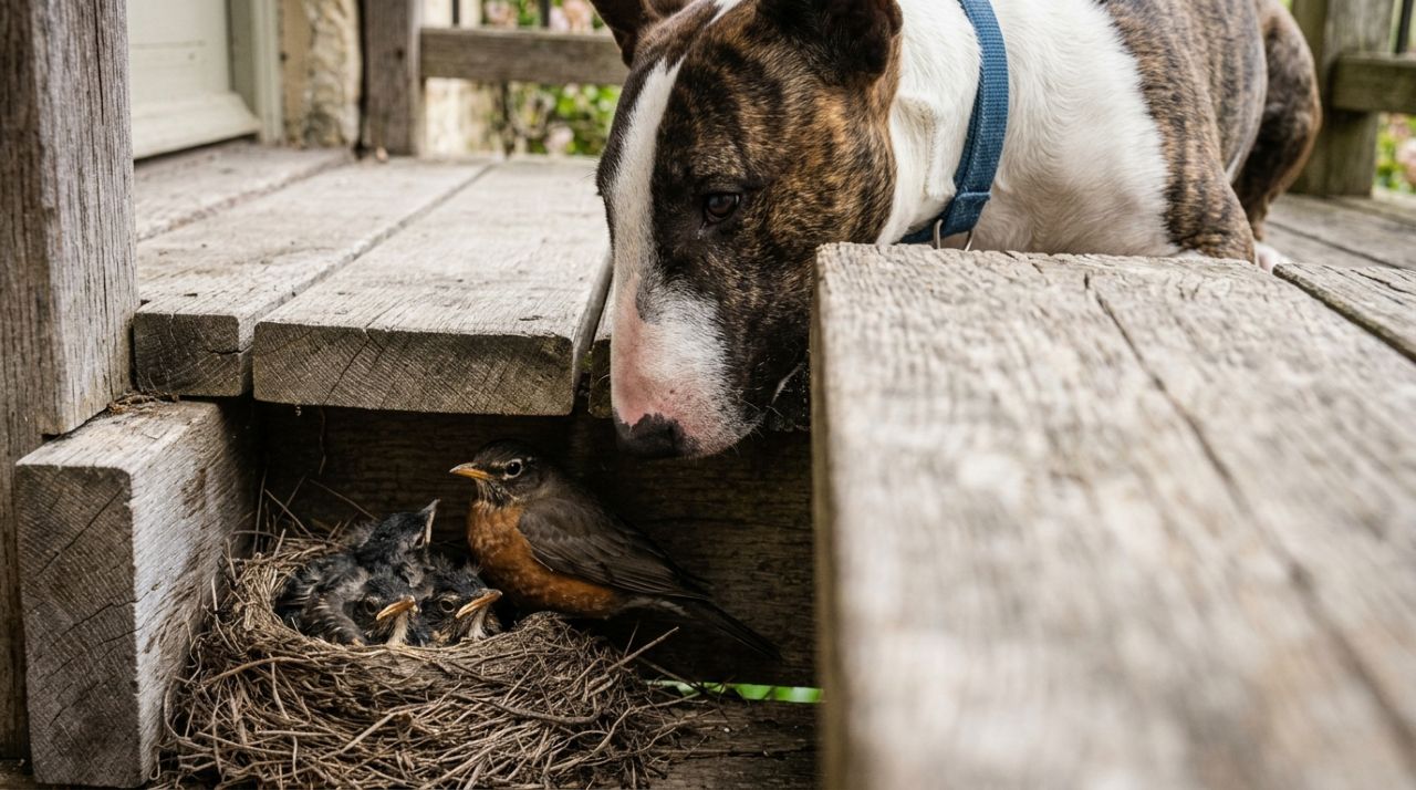 Cachorro não para de encarar um ponto na varanda e dono descobre o motivo por trás do comportamento estranho