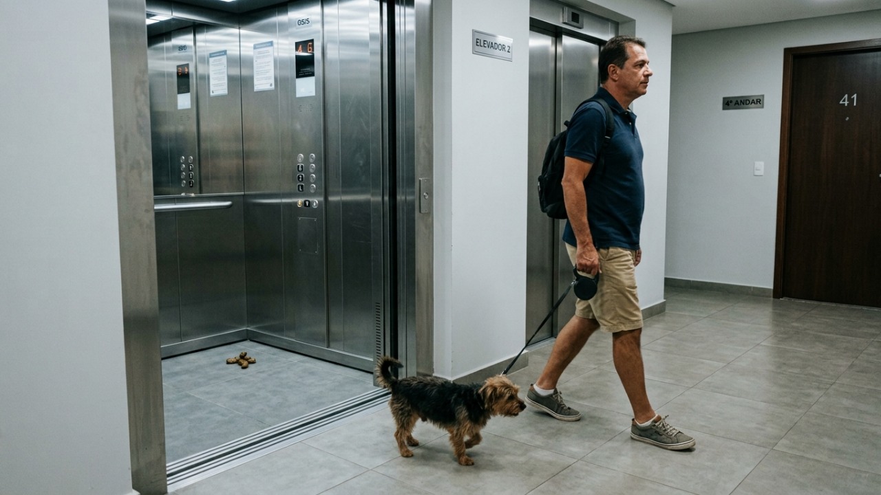 Cachorro faz cocô no elevador oito vezes em um mês, tutor ignora as advertências e recebe multa maior que a própria taxa de condomínio