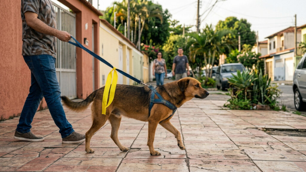 Fita amarela na coleira do cachorro: entenda o significado desse sinal e como agir ao encontrar um animal usando
