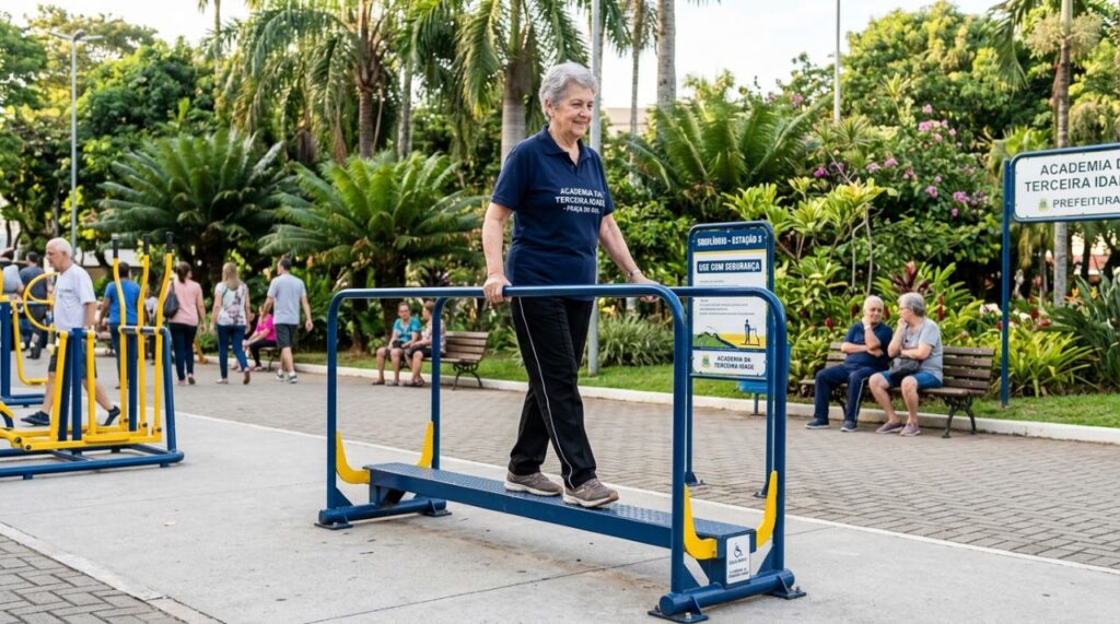 Academia gratuita ao ar livre vira ponto de encontro e atrai adultos acima dos 60 com exercícios simples para fortalecer o corpo e manter a autonomia