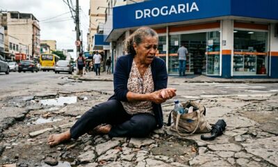 Idosa de 74 anos cai na calçada esburacada em frente a uma farmácia, fratura o punho, prefeitura diz que a responsabilidade é do comerciante e Justiça condena o município a pagar R$ 22 mil por omissão na manutenção