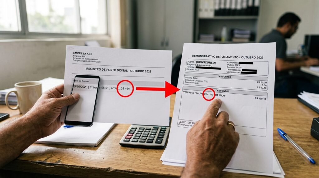 Funcionário chega 1 minuto atrasado e a empresa o obriga a tirar 1 hora inteira de folga descontada, ele questiona o RH e descobre que a lei só permite descontar o tempo real de atraso, nem um minuto a mais