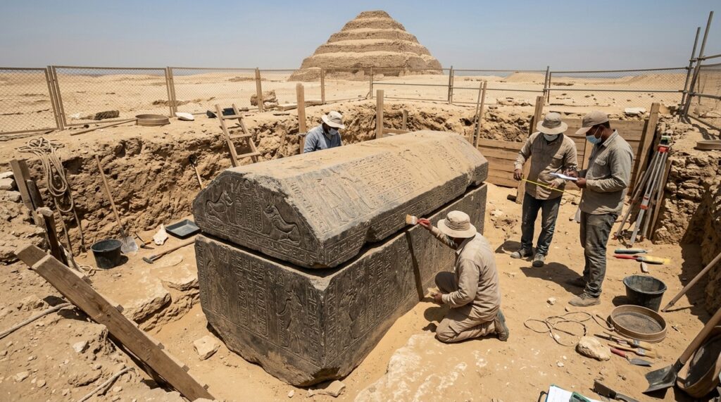Sarcófago egípcio de 4 toneladas é encontrado após permanecer oculto por mais de 2.000 anos sob um antigo templo