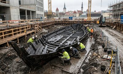 Trabalhadores da construção que cavavam para um novo edifício desenterraram um navio medieval de 24,5 metros enterrado sob a rua desde a década de 1360