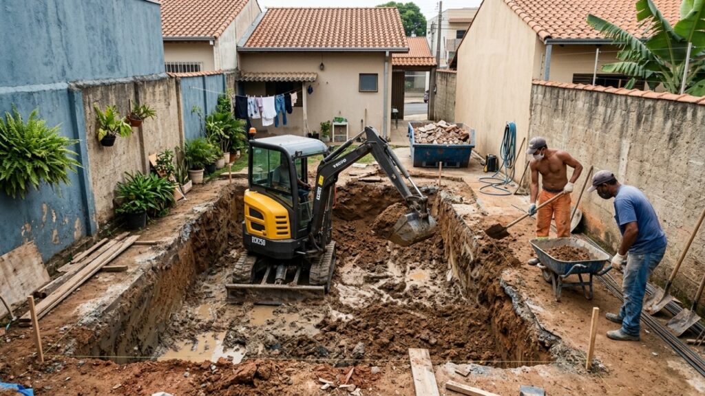 Quanto custa construir uma piscina de alvenaria de 6 x 3 metros no quintal, incluindo escavação e estrutura até o revestimento e acabamento ao redor
