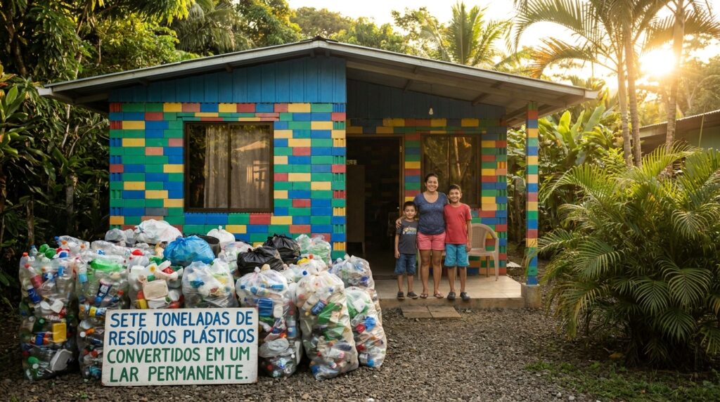 Mãe economizou por 9 anos, comprou um terreno e construiu sua casa com 7 toneladas de plástico reciclado