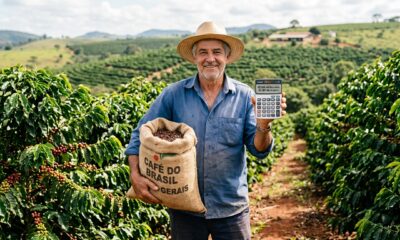 Pequeno fazendeiro com 15 hectares de café em Minas colhe 300 sacas por ano, vende a R$ 2.800 a saca, fatura R$ 840 mil brutos, mas quando desconta R$ 310 mil de insumos, R$ 180 mil de mão de obra, R$ 95 mil de máquinas e financiamento, e R$ 48 mil de impostos, o lucro cai para R$ 207 mil e um ano de seca pode levar tudo
