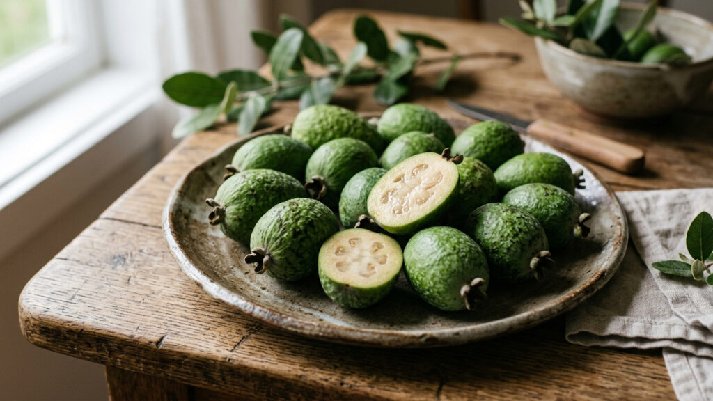 Adeus, goiaba: essa fruta de casca verde e aveludada reúne o sabor doce de abacaxi fresco, goiaba e banana madura em um único gomo