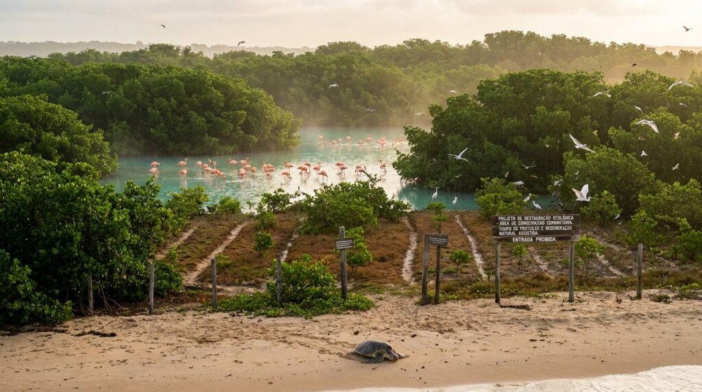 Um casal mexicano comprou uma fazenda de coqueiros falida há 30 anos: o terreno baldio de 140 hectares agora é um refúgio para tartarugas, golfinhos e flamingos