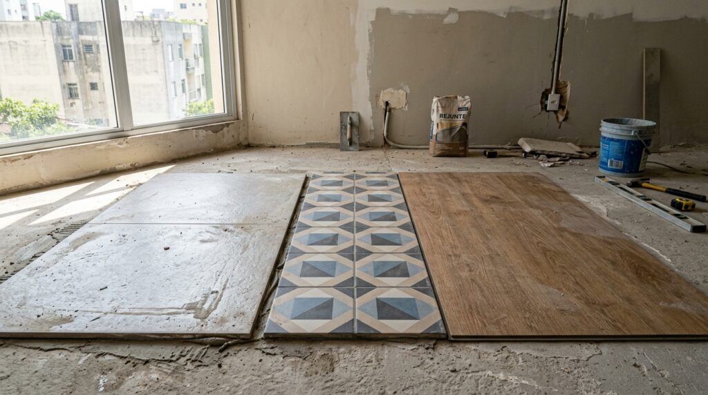 Porcelanato, cerâmica ou piso vinílico: qual é o melhor para colocar em casa em 2026
