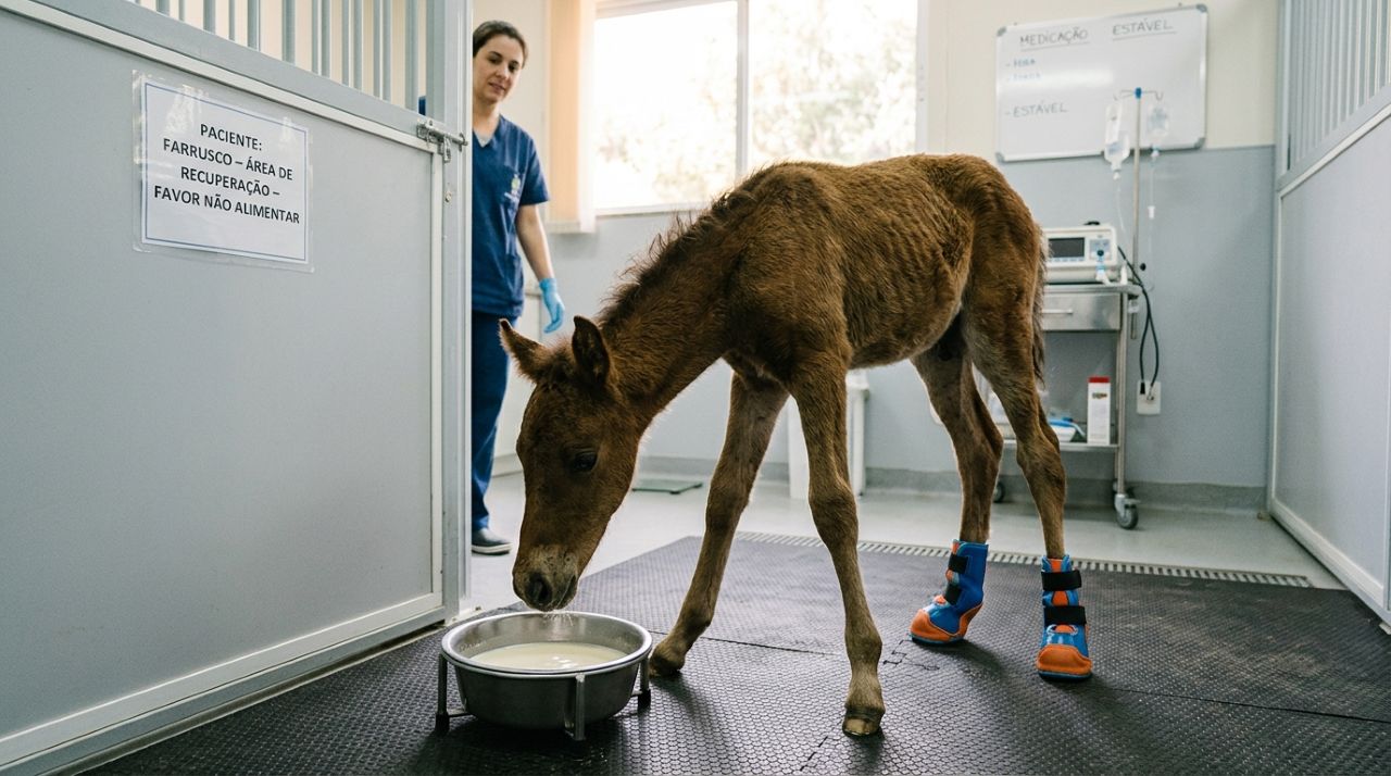 Potro prematuro abandonado e fraco demais para andar encontra égua que decide criá-lo como filho