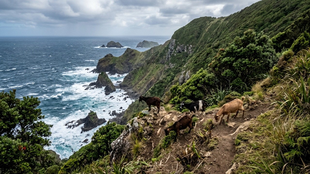 Em 1889, soltaram apenas 4 cabras em uma ilha perto da Nova Zelândia para servir de alimento em emergências, mas menos de 60 anos depois, centenas de animais precisaram ser retirados após grandes danos ambientais