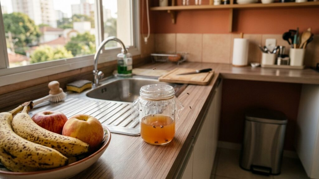 Adeus, mosquinhas das frutas na cozinha: o truque antigo com vinagre e detergente que ajuda a reduzir a infestação na cozinha