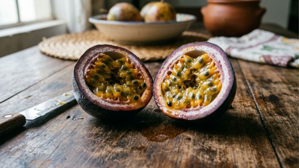 Fruta roxa-azulada com sabor de suco de uva concentrado, cresce fácil em trepadeiras rústicas, destaca-se pela casca grossa e surpreende pela acidez