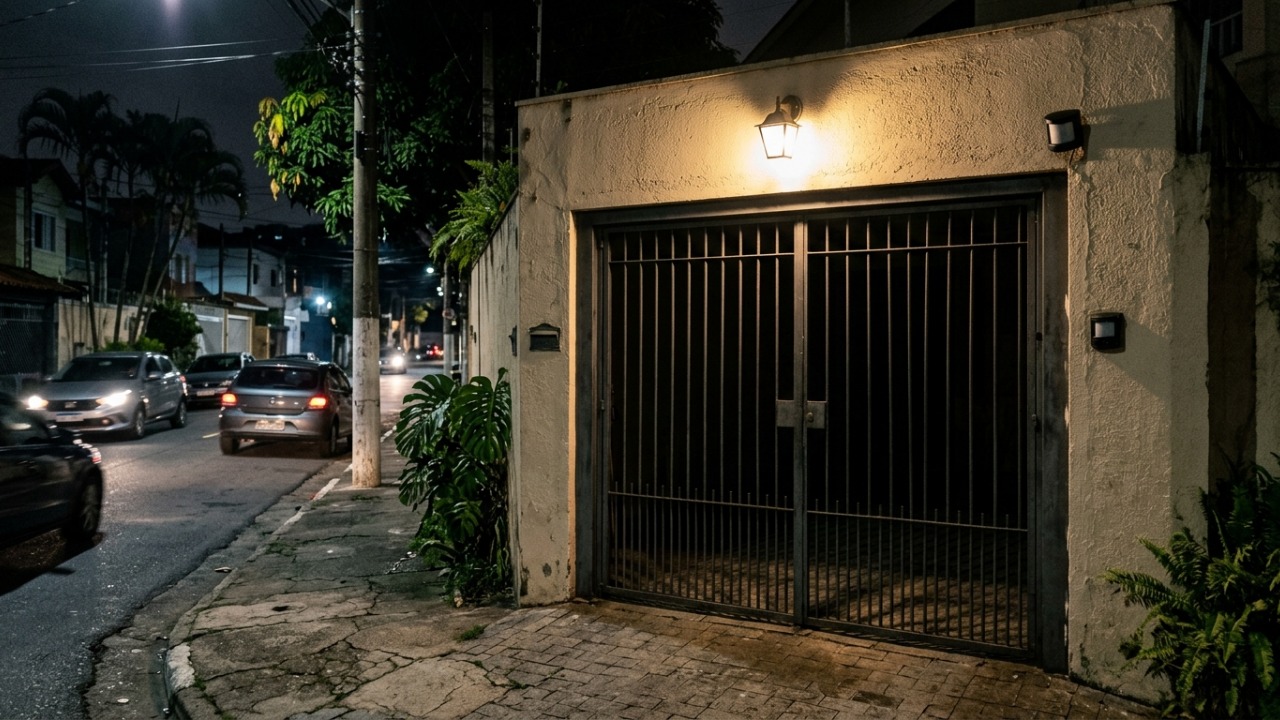 Morador coloca sensor de presença no portão da garagem e encontra a altura ideal para impedir acionamentos provocados pelo trânsito da rua