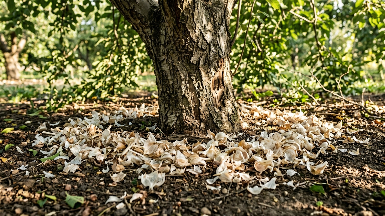 Espalhar cascas de alho ao redor do tronco: para que serve o composto aromático de enxofre que afasta besouros e brocas de árvores frutíferas