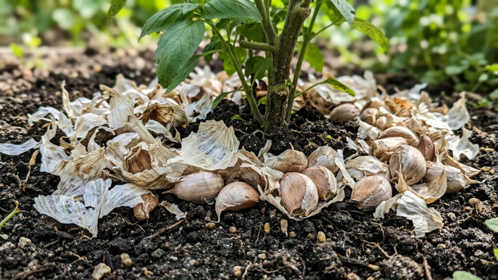Espalhar cascas de alho com cravos-da-índia ao redor das plantas: a barreira caseira que bloqueia e afasta formigas-cortadeiras do jardim
