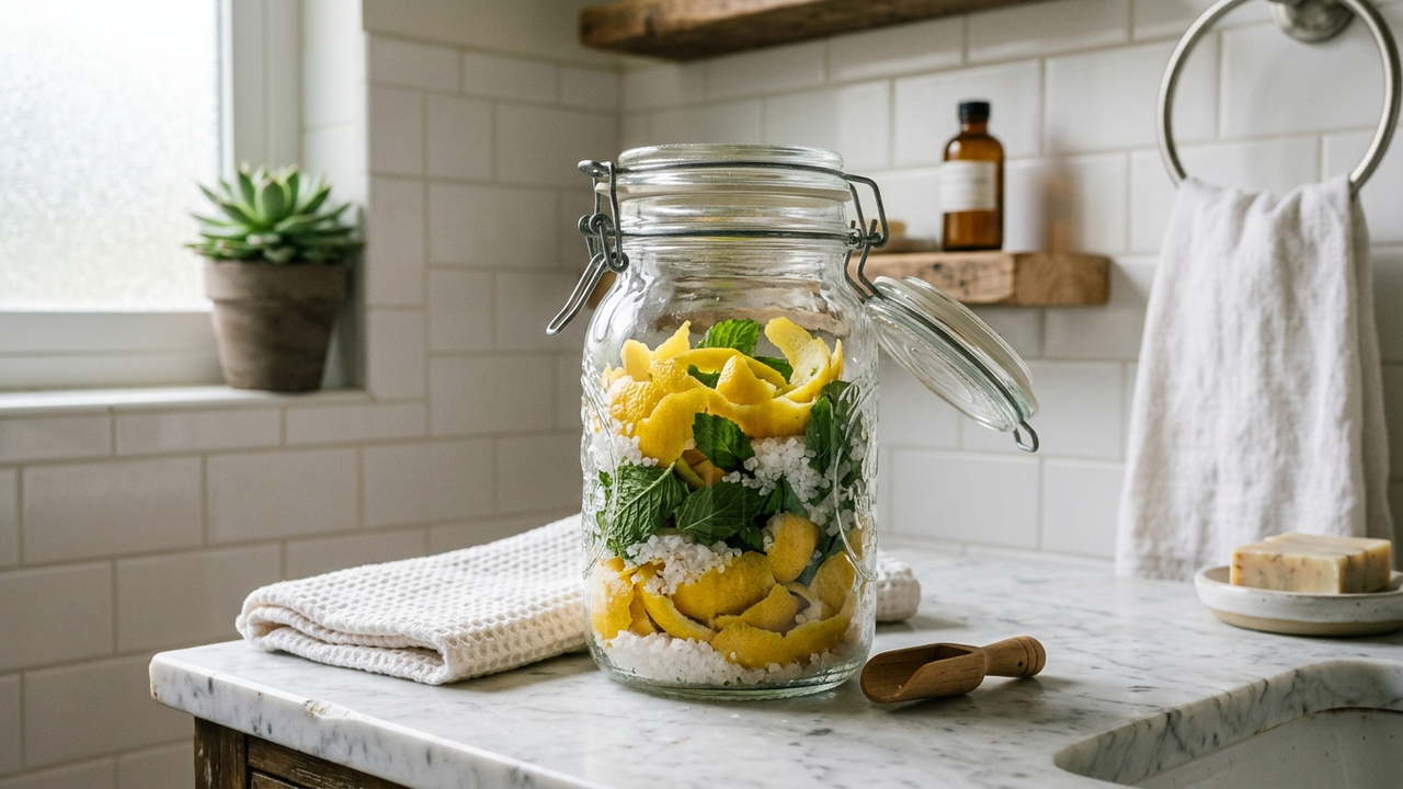 Misturar cascas de limão com sal grosso e folhas de hortelã: para que serve o pote aromático no canto do banheiro que atrai frescor e purifica o ar