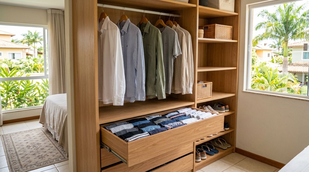 Como organizar roupas em um guarda-roupa pequeno sem precisar comprar caixas, colmeias ou organizadores e ainda aproveitar melhor cada espaço disponível