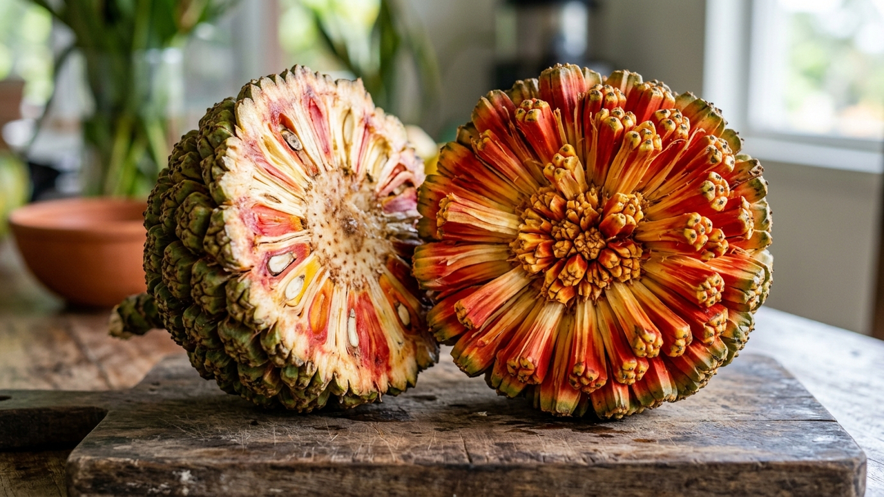 A fruta rara que se parece com o sistema solar: a estrutura lembra um planeta explodindo, mas a polpa tem sabor doce de abacaxi com pêssego