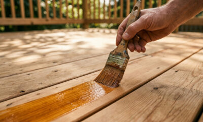 Cuidar de decks de madeira em áreas externas da casa: o cronograma de aplicação de stain náutico e lixamento preventivo contra desgastes do sol