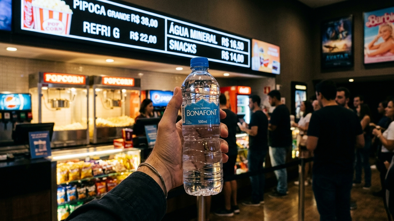 Segurança do cinema proibiu a sua garrafa de água da rua: por que a regra de barrar alimentos de fora do evento configura venda casada abusiva
