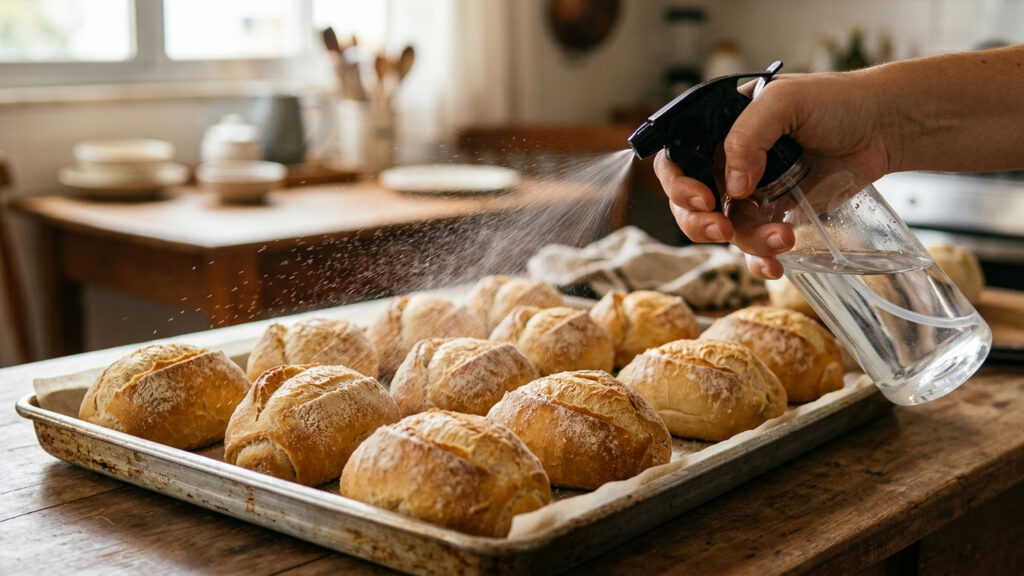 Borrifar uma névoa fina de água e levar ao forno por cinco minutos: o truque rápido para servir pães amanhecidos super quentinhos e crocantes