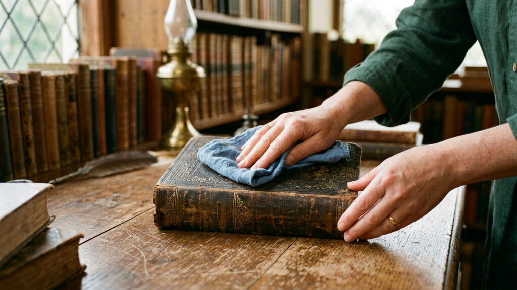 Passar um pano umedecido em vinagre branco na capa de livros antigos: a técnica ácida que destrói ovos invisíveis e afasta as traças de papel