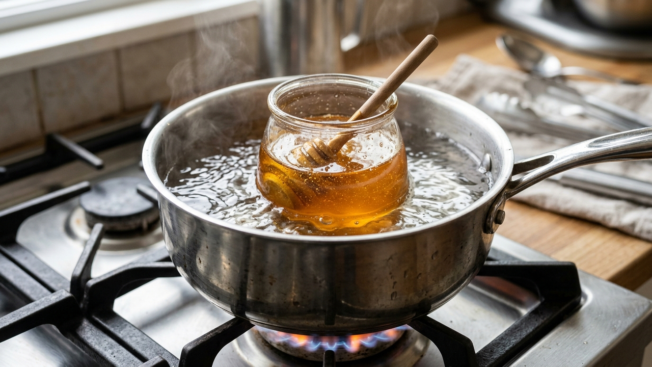 Aquecer o pote de mel em banho-maria por 10 minutos: o truque simples para dissolver os cristais de açúcar sem perder os nutrientes