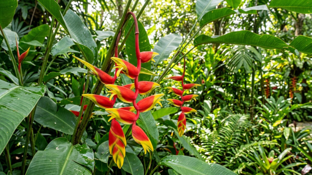Essa flor tropical deslumbrante parece um bico de tucano colorido e permanece aberta e bonita por vários meses direto na planta no quintal