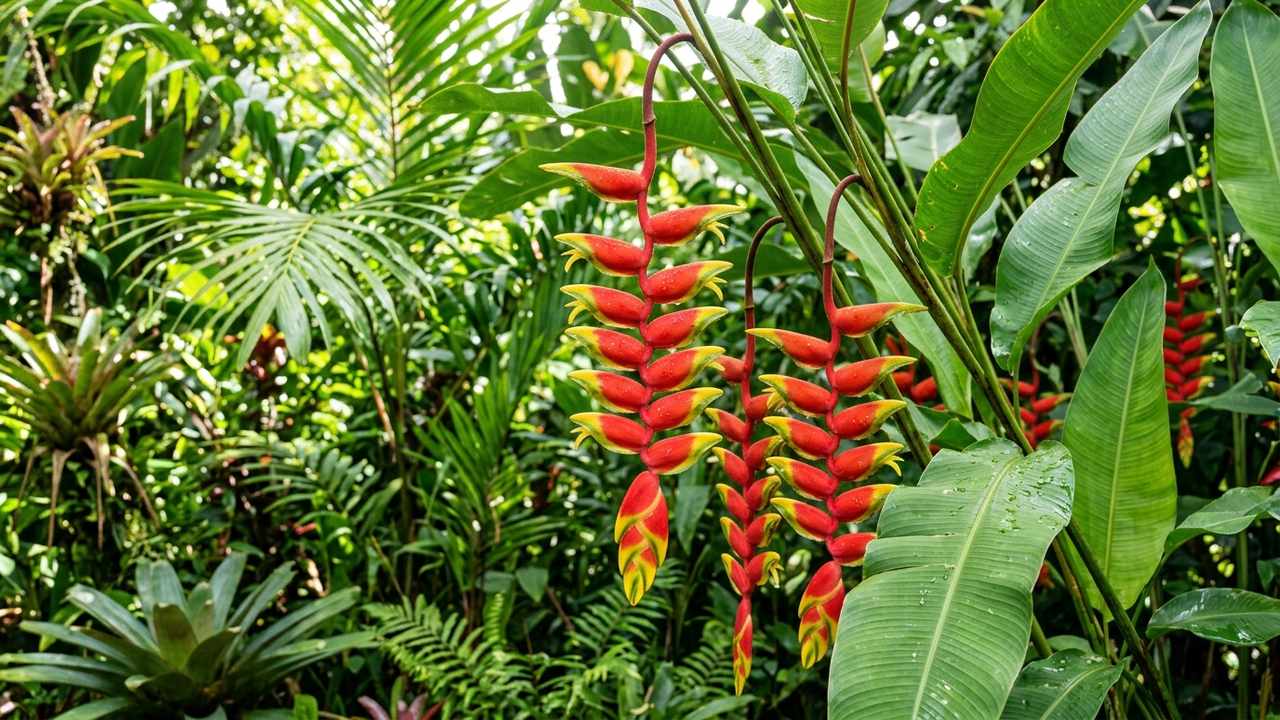 Essa flor tropical deslumbrante parece um bico de tucano colorido e permanece aberta e bonita por vários meses direto na planta no quintal