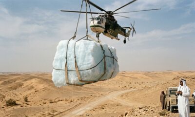Em 1977, um príncipe saudita ordenou que um bloco de gelo fosse transportado por helicóptero, avião e caminhão refrigerado para testar se seria possível transportar icebergs para o deserto