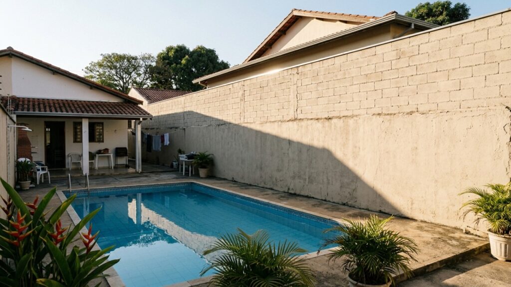 Vizinho ergue muro de 4 metros na divisa para tirar o sol da piscina do lado após briga por festas até as 23h, perde ação por abuso de direito e é condenado a demolir com multa de R$ 1.200 por dia de atraso