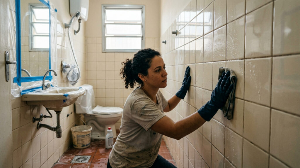 Como renovar azulejos antigos do banheiro com tinta própria sem começar um quebra-quebra