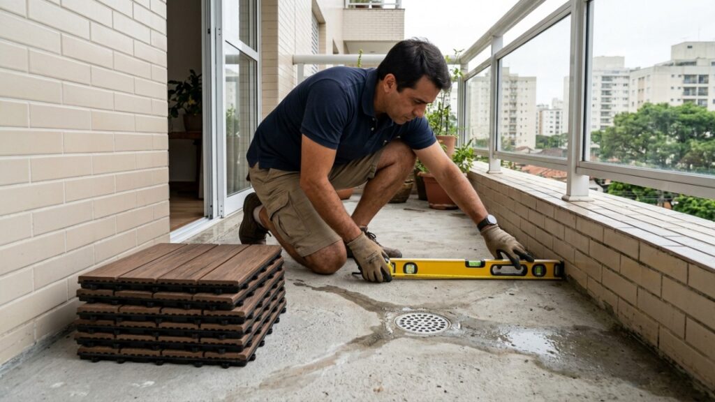 Adeus concreto na varanda e no quintal: estas placas modulares com efeito de madeira são instaladas por encaixe e mudam a área externa sem quebradeira
