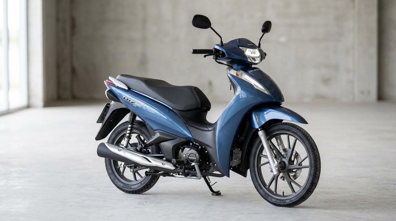 A Honda Biz 125 2026, com visual prático e motor 123,9 cc de até 9,5 cv, pode ser uma das motos mais econômicas do Brasil por cerca de R$ 15 mil