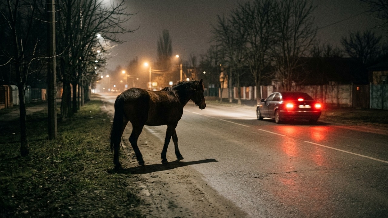 Homem deixa cavalo solto em avenida durante a noite, motorista bate no animal e carro avaliado em R$ 120 mil fica destruído no acidente