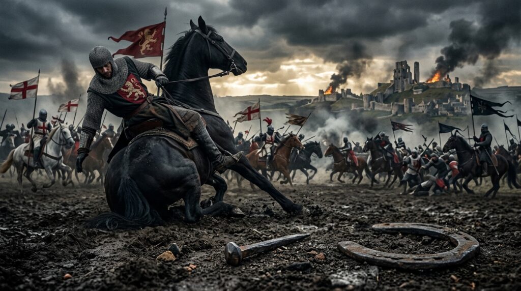 Provérbio inglês do dia: "Por falta de um prego perdeu-se a ferradura, por falta da ferradura perdeu-se o cavalo, por falta do cavalo perdeu-se o cavaleiro, por falta do cavaleiro perdeu-se a batalha e por falta da batalha perdeu-se o reino" — um ditado que ensina sobre negligência e como pequenos descuidos derrubam construções inteiras