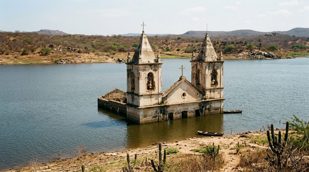 A igreja do Sagrado Coração de Jesus que desaparece no Brasil e reaparece debaixo d'água no interior de Pernambuco