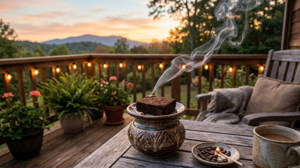 Misturar borra de café seca com cera de vela derretida: como fazer um incenso caseiro potente que limpa a varanda de mosquitos no entardecer