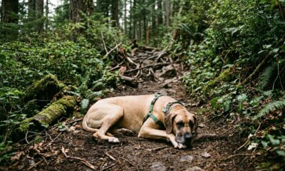 Dogue Alemão de 43 kg fica preso em floresta e mulher surpreende ao carregá-lo nos braços até um lugar seguro