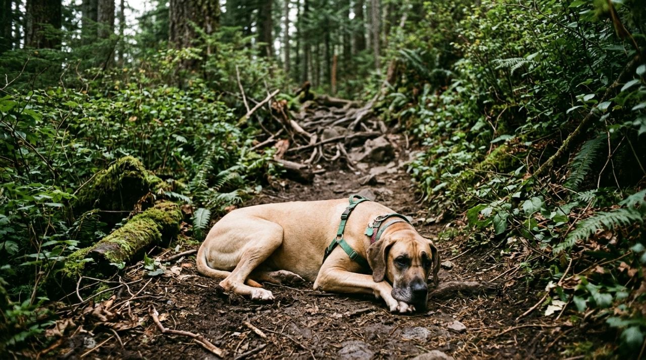 Dogue Alemão de 43 kg fica preso em floresta e mulher surpreende ao carregá-lo nos braços até um lugar seguro