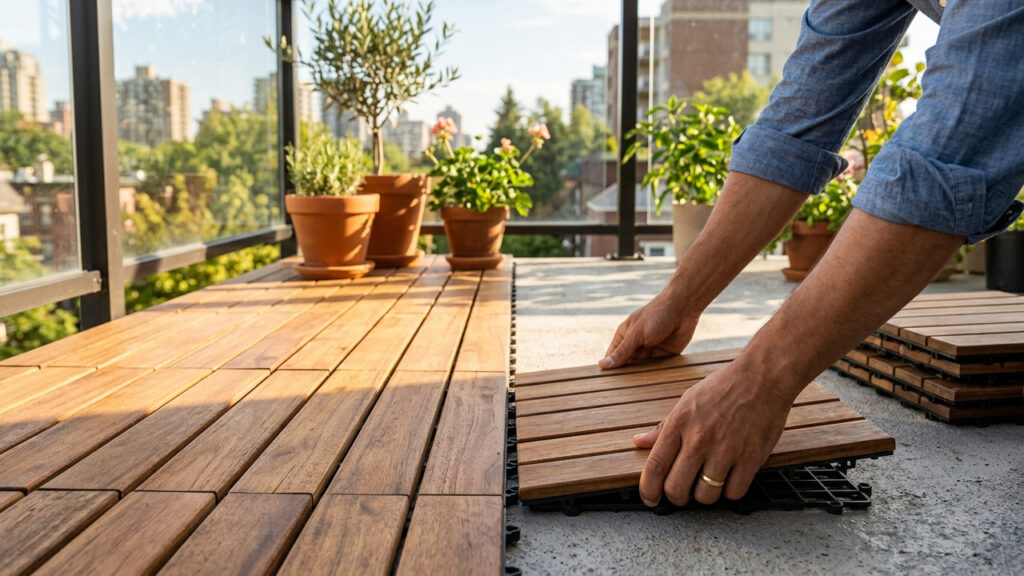 Adeus pisos frios e sem graça: a nova tendência dos decks de madeira modulares de encaixe que transformam a varanda em poucas horas e sem obra