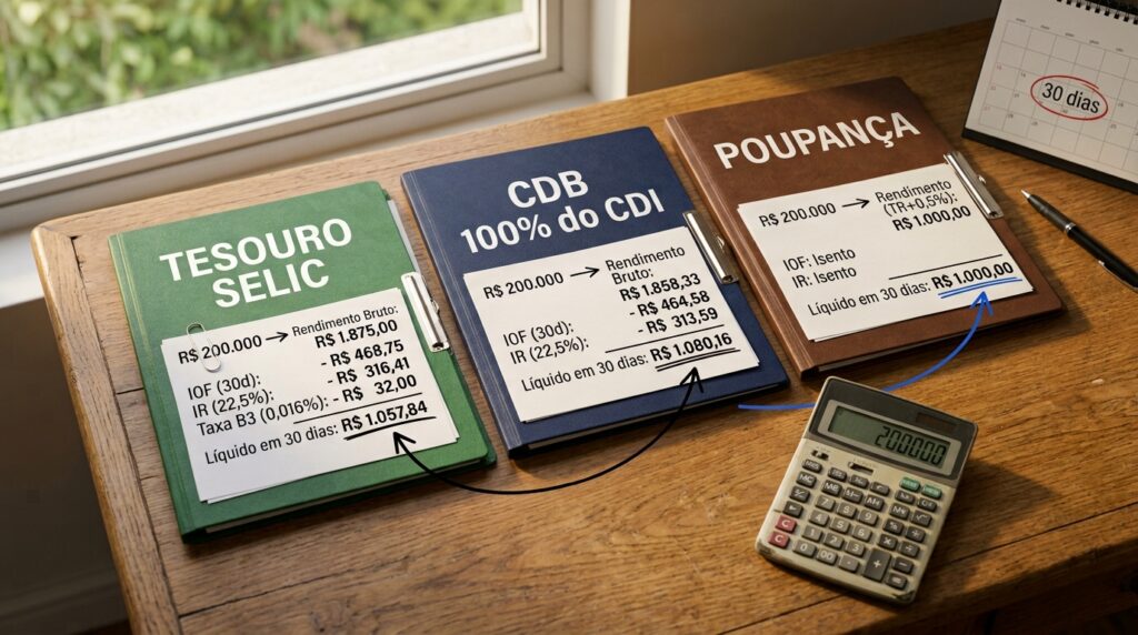 Quanto rende R$ 200.000 investidos por 30 dias em renda fixa em agosto de 2026?