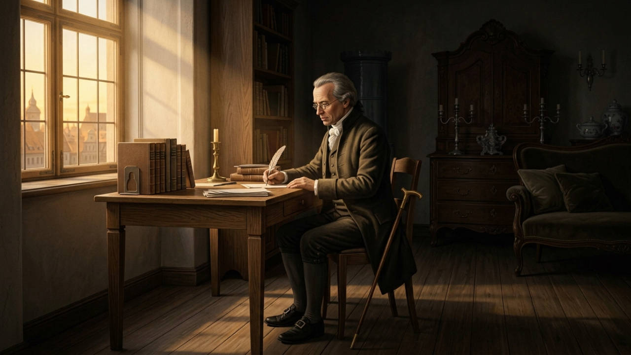 Frase de Immanuel Kant sobre disciplina: “Quanto menos se dorme, mais se vive; menos luxo traz saúde.” Uma reflexão sobre excessos e uma vida com propósito